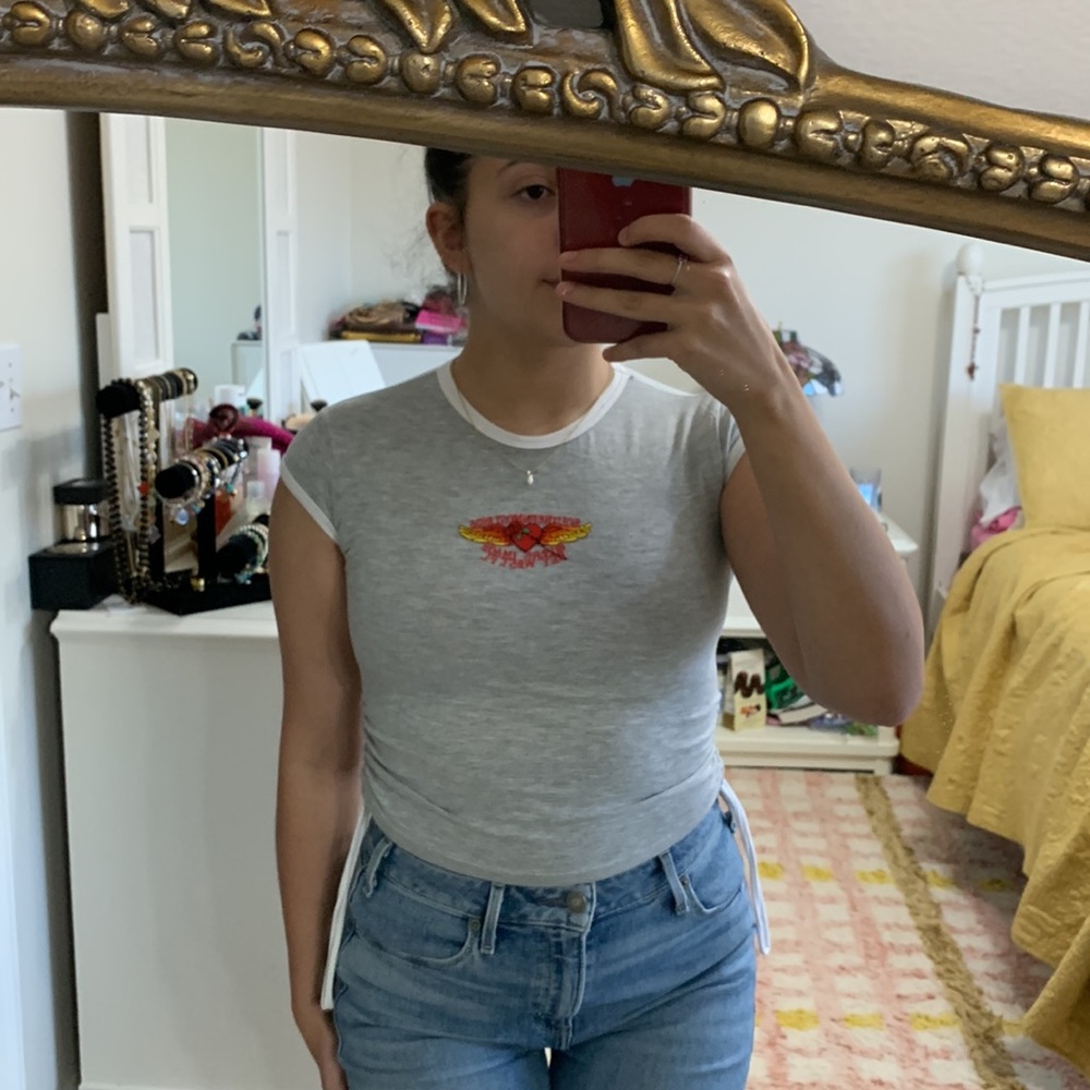 Biker Baby Tee S Heart Angel Wing Ruched Side Scrunch Baseball Florida Gray